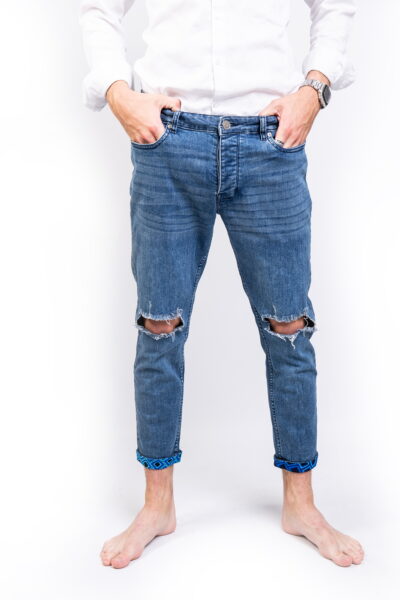 Blue Ripped Stretch Skinny Fit Jeans Front