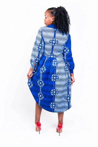 Isaro Identity Collection Blue Tribal Print High Low Dress Back