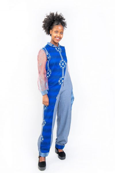 African Print Denim Fusion Romper Front